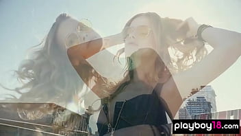 Skinny milf blondie posing naked on the rooftop for playboy