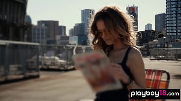 Skinny milf blondie posing naked on the rooftop for playboy