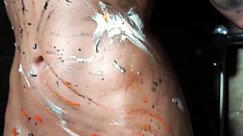 Youtube show and busty beauty big fake tits covered in body paint unleashes erotic masterpiece eva gold