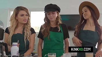 Naughty boss fucks his new teen coffee baristas