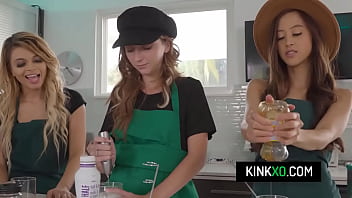 Naughty boss fucks his new teen coffee baristas