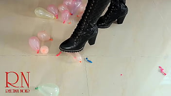 Small balloons pop with high heels boots cam 2