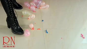 Small balloons pop with high heels boots cam 2