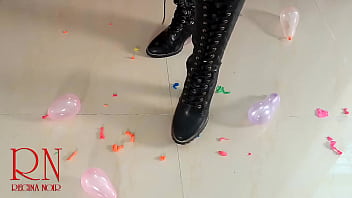 Small balloons pop with high heels boots cam 2