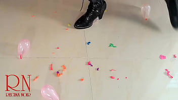 Small balloons pop with high heels boots cam 2