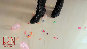 Small balloons pop with high heels boots cam 2