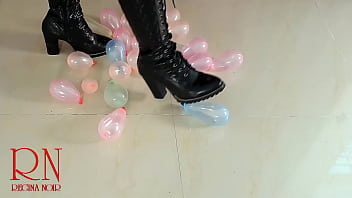 Small balloons pop with high heels boots cam 2