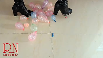Small balloons pop with high heels boots cam 2