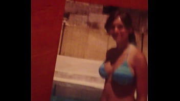 Tribute on brunette slut in swimsuit