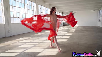 Petite red naked teen dancing and posing for playboy