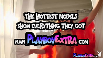 Petite red naked teen dancing and posing for playboy