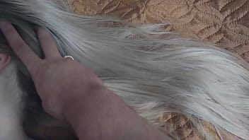 Long blonde hair is very exciting i masturbate my hair with a dick and cum on my hair and head