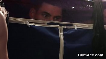 Spicy sex kitten gets jizz shot on her face eating all the jizm