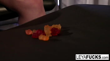 Hot blonde puts it in her butt