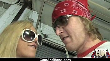 Black chick deepthroats a group of white studs and gets rewarded with cum 21