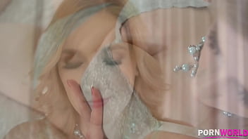 Beautiful pastel sexy blonde with big natural tits enjoys dildo