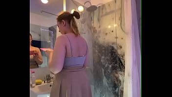 Masturbating with big dick in the bathroom