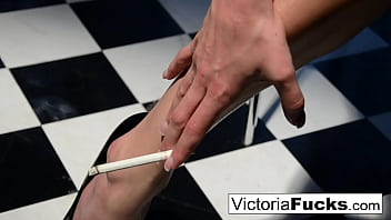 Blonde babe gets nude for you and smokes