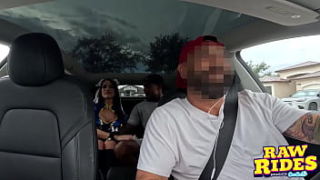 Brunette cutie cosplaying as chun li fucks a bbc and gets a facial in uber on her way to comic con