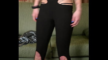 Photoshoot with hazel ash modeling a shiney button down with yoga pants leggings