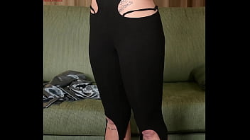 Photoshoot with hazel ash modeling a shiney button down with yoga pants leggings