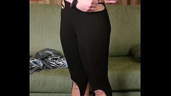 Photoshoot with hazel ash modeling a shiney button down with yoga pants leggings