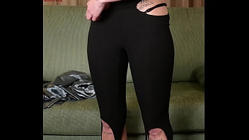 Photoshoot with hazel ash modeling a shiney button down with yoga pants leggings