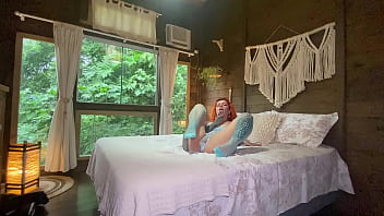 Horny and naughty hot redhead invited me to visit the cabin and the trip ended in wild sex