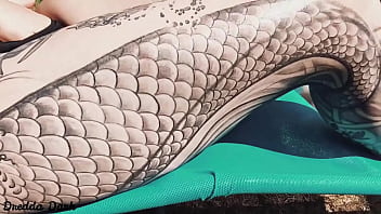 Tattooed Horny Brunette With Big Boobs Sunbathing In The Yard And Rubbing Sunscreen On Her Tits thumbnail