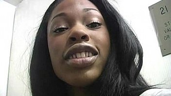 Ebony slut fucks a white gloryhole cock in her first interracial scene 24