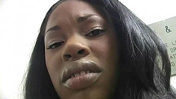 Ebony slut fucks a white gloryhole cock in her first interracial scene 24