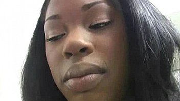 Ebony slut fucks a white gloryhole cock in her first interracial scene 24