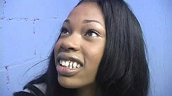 Ebony slut fucks a white gloryhole cock in her first interracial scene 24