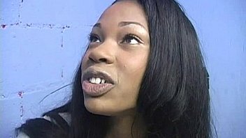 Ebony slut fucks a white gloryhole cock in her first interracial scene 24