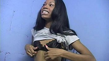 Ebony slut fucks a white gloryhole cock in her first interracial scene 24