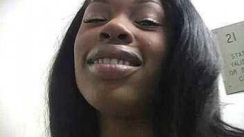 Ebony slut fucks a white gloryhole cock in her first interracial scene 24