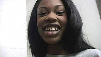 Ebony slut fucks a white gloryhole cock in her first interracial scene 24