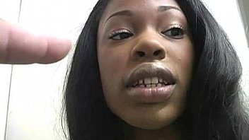Ebony slut fucks a white gloryhole cock in her first interracial scene 24