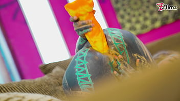 Tattoo girl solo anal play with big dildo sexy fishnets highheels stocking