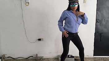 The female police officer shows off her sensual body after work