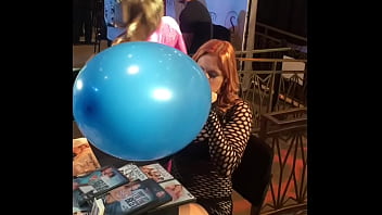 Edyn blair blows up a giant balloon