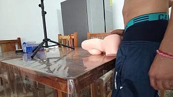 Fetish sticking my big cock in my sex toy in the dining room