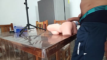Fetish sticking my big cock in my sex toy in the dining room