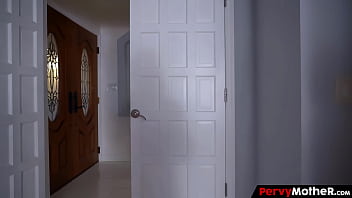 Sweet blonde mother strokes her stepson's cock with her booty ass