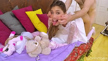 Ahegao tongue pulled and round big butt doggystyle bubble butt bride