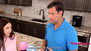 Petite and horny teen flashes pussy to old step dad trying to make a video