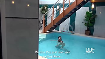 Lascivious looks a cock sucking hottie at the swimming pool