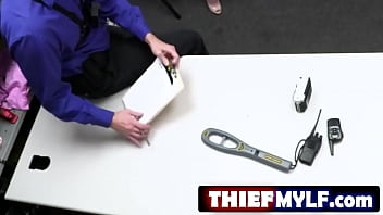 Now that she's detained she's going to have to offer her big tits and hot office sex to a perverted security official to get out of this one