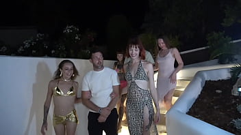 Night time orgy around the villa pool