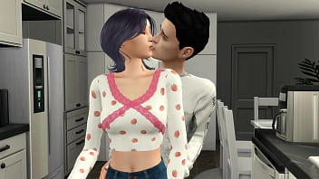 Distracted a housewife with a huge ass from cooking deepthroat blowjob